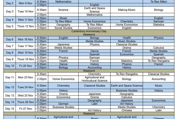 National secondary examinations timetable 2015